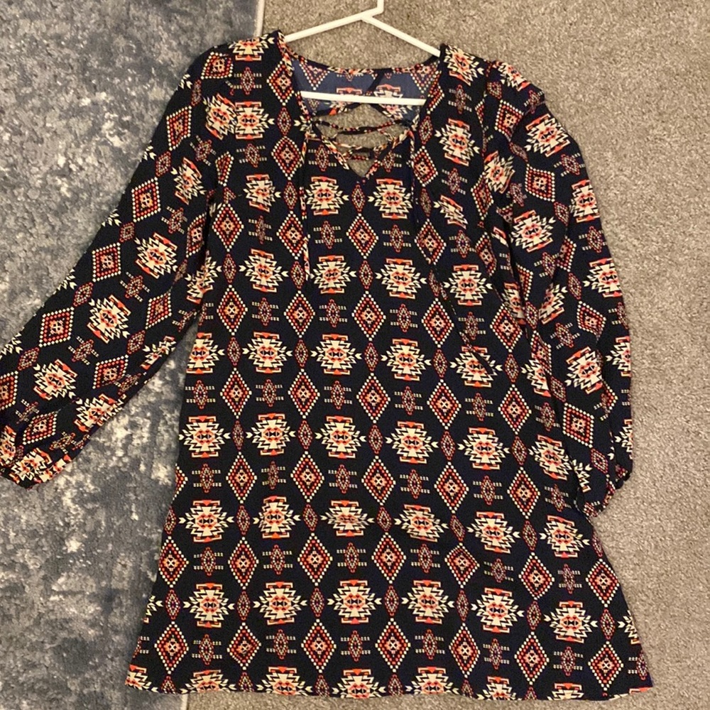 Aztecs printed long sleeve dress